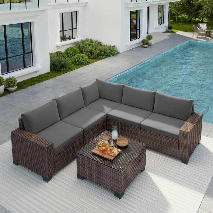6 Piece Outdoor Patio Furniture Set, Asofer Rattan Wicker Outdoor Conv