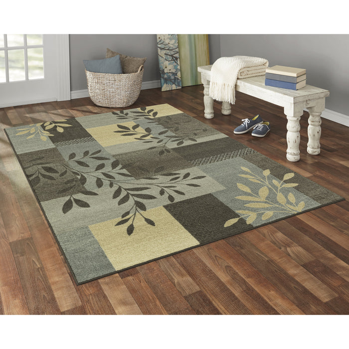Mainstays Traditional Leaf Block Gray Print Indoor Area Rug, 7 ft x 10