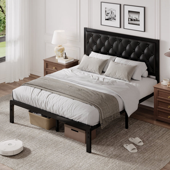 Lifezone Bed Frame with Upholstered Headboard, Queen, Metal Support, N
