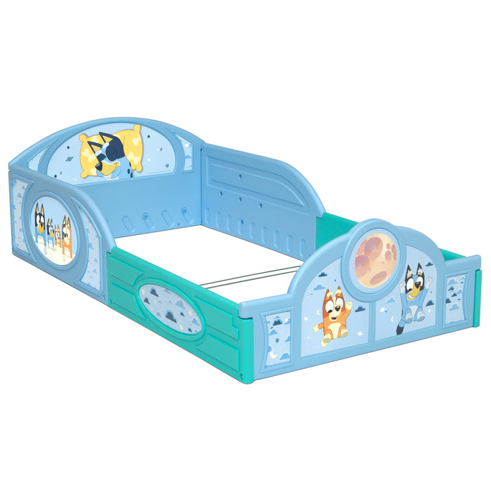 Bluey Sleep and Play Toddler Bed with Built-In Guardrails by Delta Chi