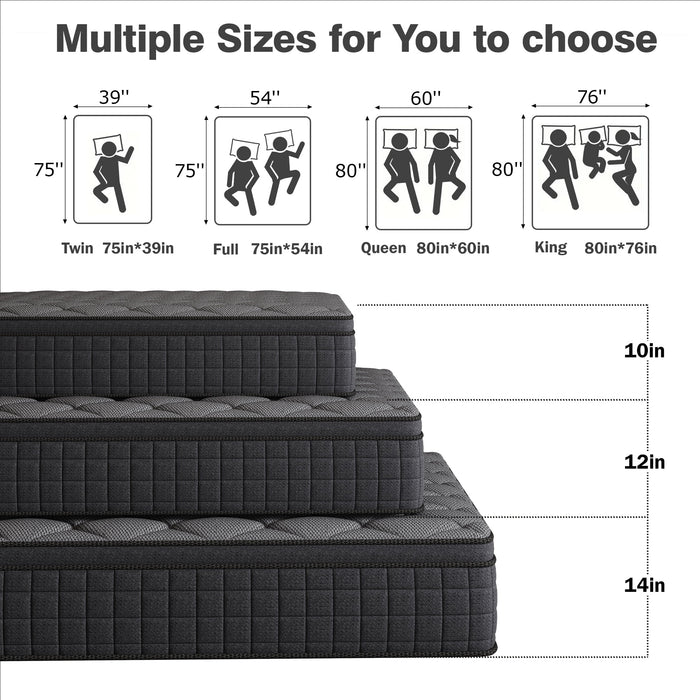 gunugu 12 inch Queen Hybrid Mattress in a Box, Cooling Gel Memory Foam