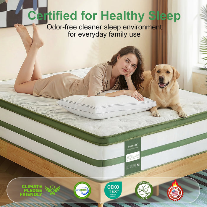 FOLVUTY Queen Mattress 14 inch Gel Memory Foam Hybrid Mattress and Poc