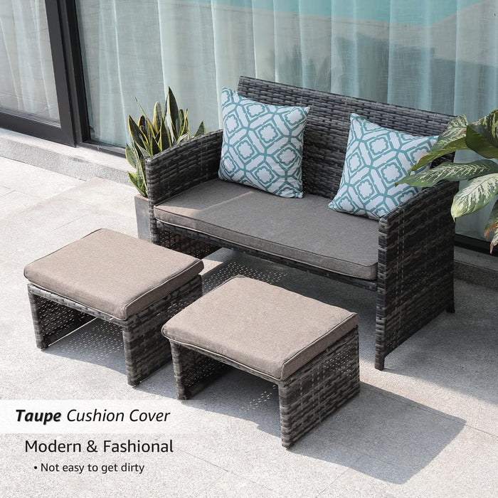 Outdoor Loveseat Patio Furniture Rattan Conversation Set, with Ottoman