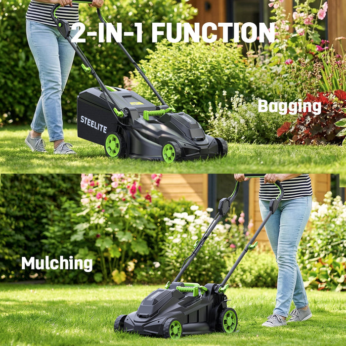 Steelite 17" Cordless Lawn Mower, 2x21V Battery Powered Walk-Behind Pu
