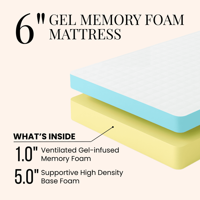 Atlas Mattress 6" Twin Gel Memory Foam Mattress, Breathable Cover, Med