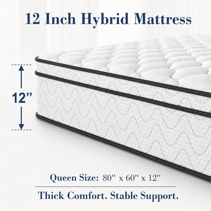 12 Inch Queen Hybrid Mattress, Memory Foam Mattress in a Box with Indi