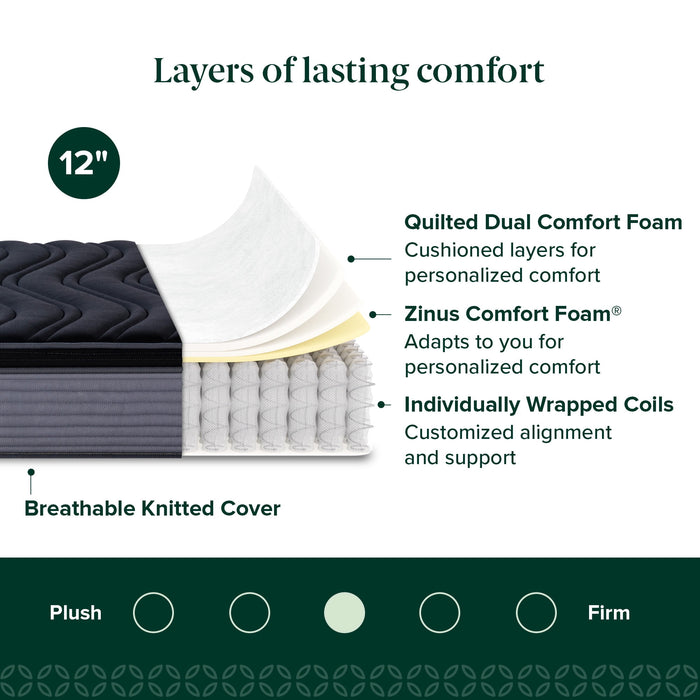Zinus Tranquility 12" Medium Hybrid Mattress, Queen