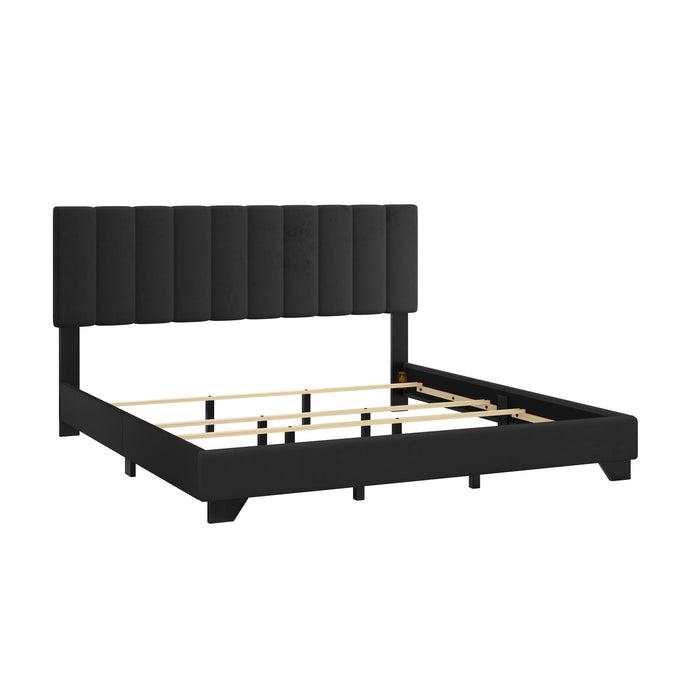 Reece Channel Stitched Upholstered King Bed, Black, by Hillsdale Livin