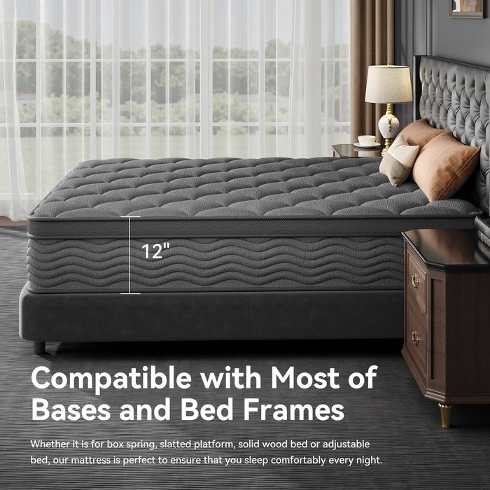 Madevos Queen Mattress 12 inch, Hybrid Mattress in a Box, Memory Foam