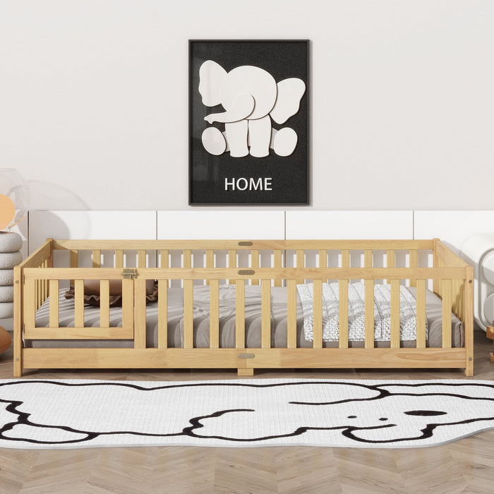 Twin Size Floor Bed with Door and Fence, UHOMEPRO Montessori Floor Bed