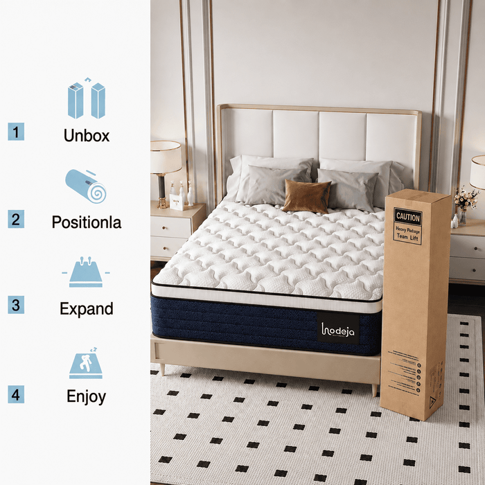 Lodeija 12 inch Queen Euro Top Hybrid Mattress,Breathable Knitted Fabr