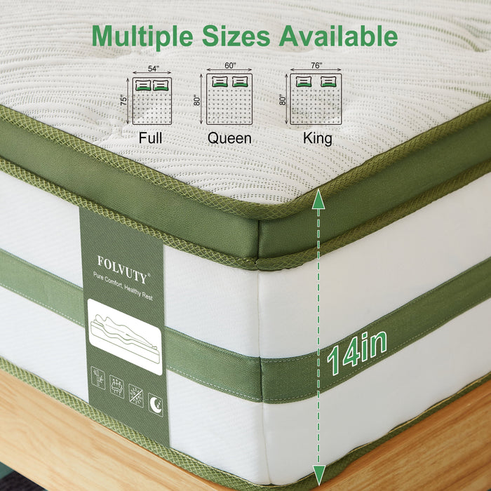 FOLVUTY Queen Mattress 14 inch Gel Memory Foam Hybrid Mattress and Poc