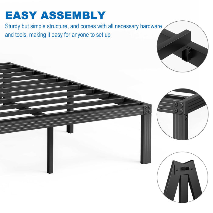 QFTIME 14" Queen Metal Bed Frame with Steel Slats, Heavy Duty Mattress