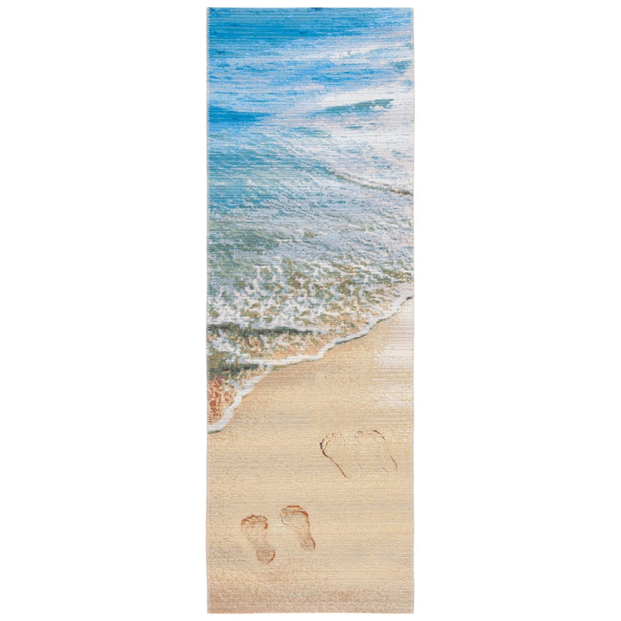 SAFAVIEH Barbados Sand Footprints Outdoor Area Rug, Gold/Blue, 8' x 10