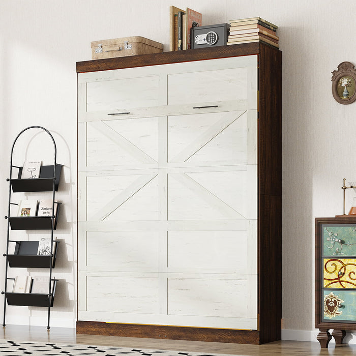 ChVans Queen Size Murphy Wall Bed with 2 LED Lights, Farmhouse Wood Sp