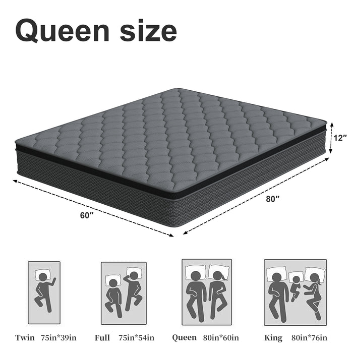 Mocangtu 12" Queen Hybrid Mattress in a Box, Gel Memory Foam with Indi