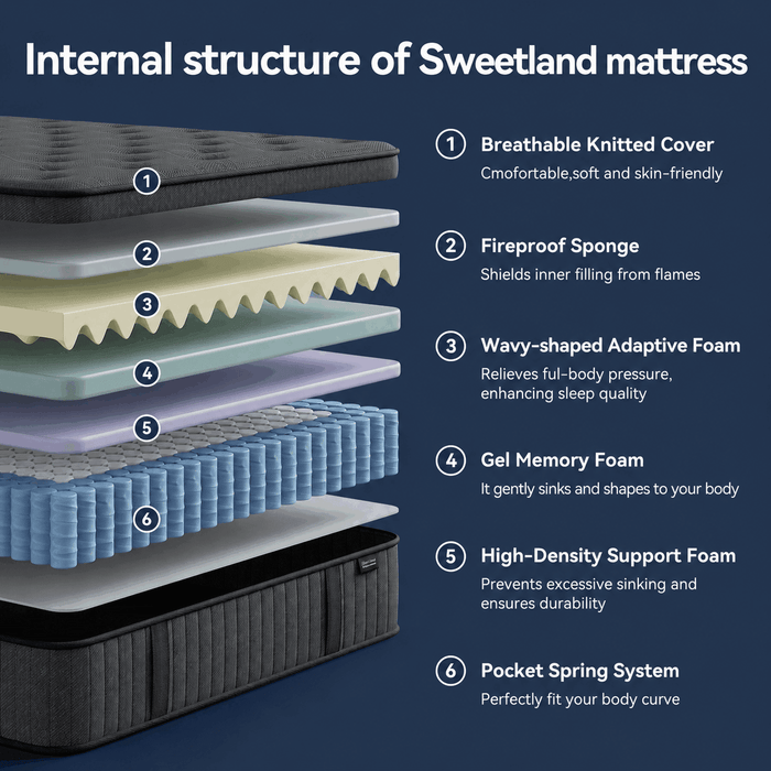 Sweetland 12" Queen Mattress in a Box, Hybrid Memory Foam with Individ