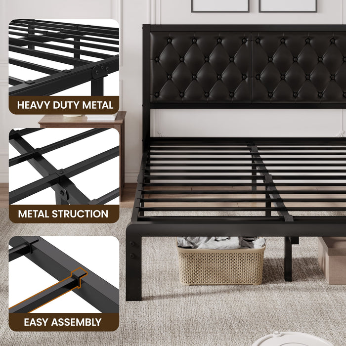 Lifezone Bed Frame with Upholstered Headboard, Queen, Metal Support, N