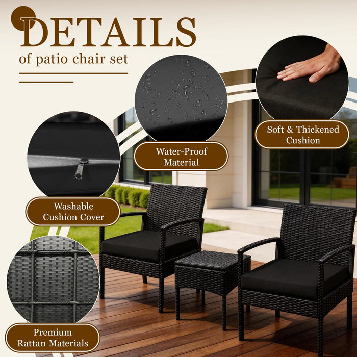 Tappio Outdoor Furniture 3 Piece Patio Bistro Furniture Set, Rattan Co