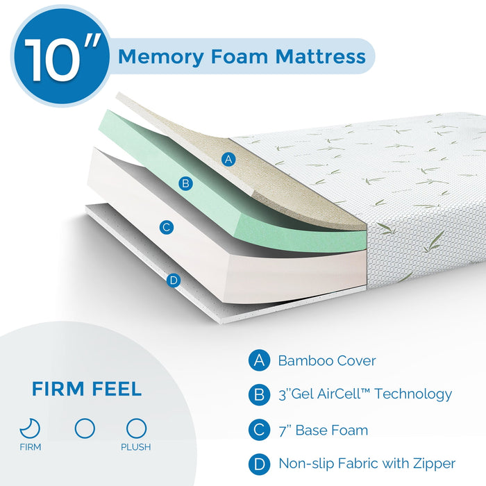 IULULU 10" Gel Queen Medium Firm Quilted Memory Foam with Bamboo Knit