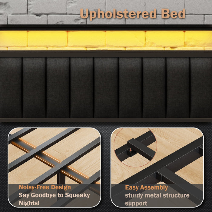Tydimor Full Size Platforrm Bed Frame with Charging Station, LED Stand