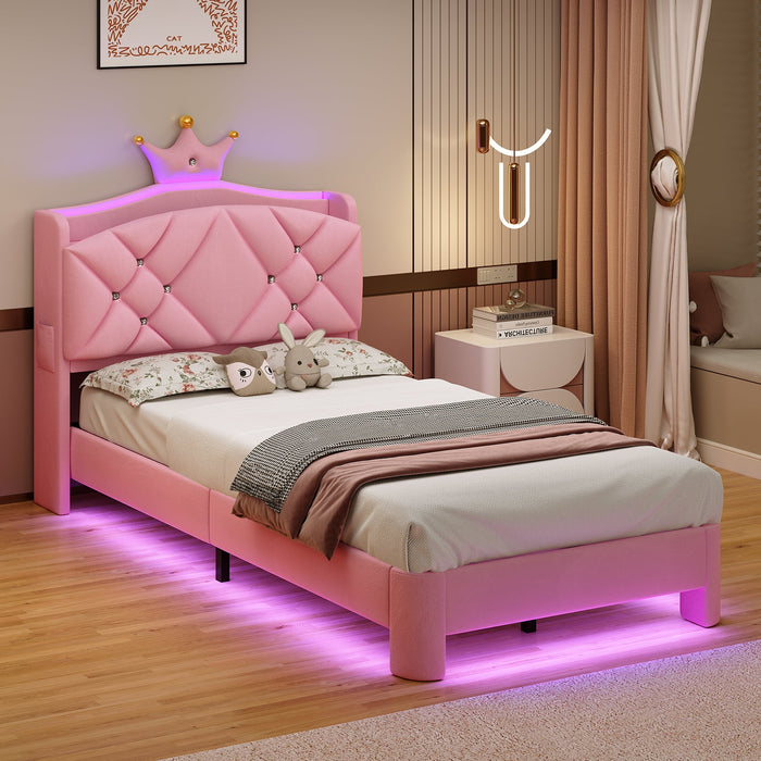 Torveric Twin Size Bed Frame with Headboard, Upholster Platform Bed Fr