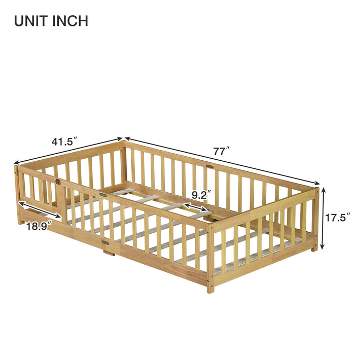Twin Size Floor Bed with Door and Fence, UHOMEPRO Montessori Floor Bed