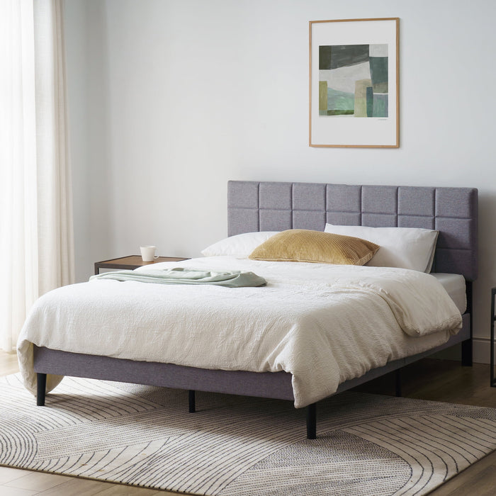 Mainstays Gray Upholstered Square Tufted Platform Bed, King, No Box Sp