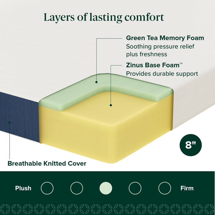 Zinus 8" Twin Green Tea Waterfall Memory Foam Mattress in a Box