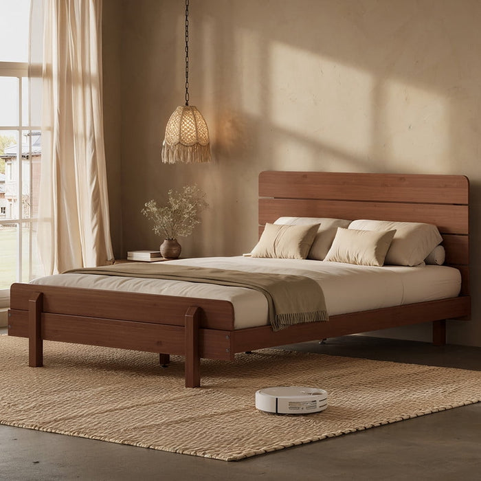 HICOMILA Full Size Solid Bamboo Platform Bed with Headboard, Upgraded