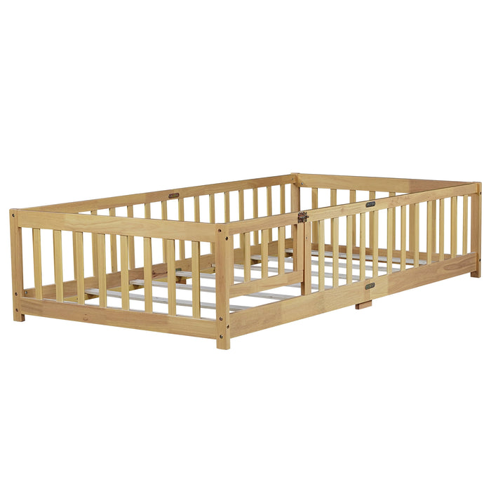 Twin Size Floor Bed with Door and Fence, UHOMEPRO Montessori Floor Bed