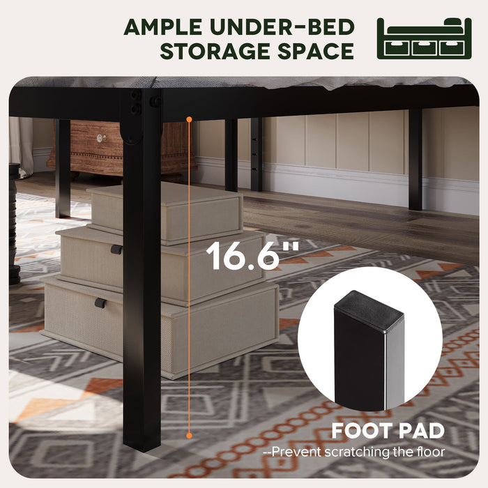 Einfach Queen Bed Frame, 18'' Metal Platform Bed with 16.6'' Under-Bed