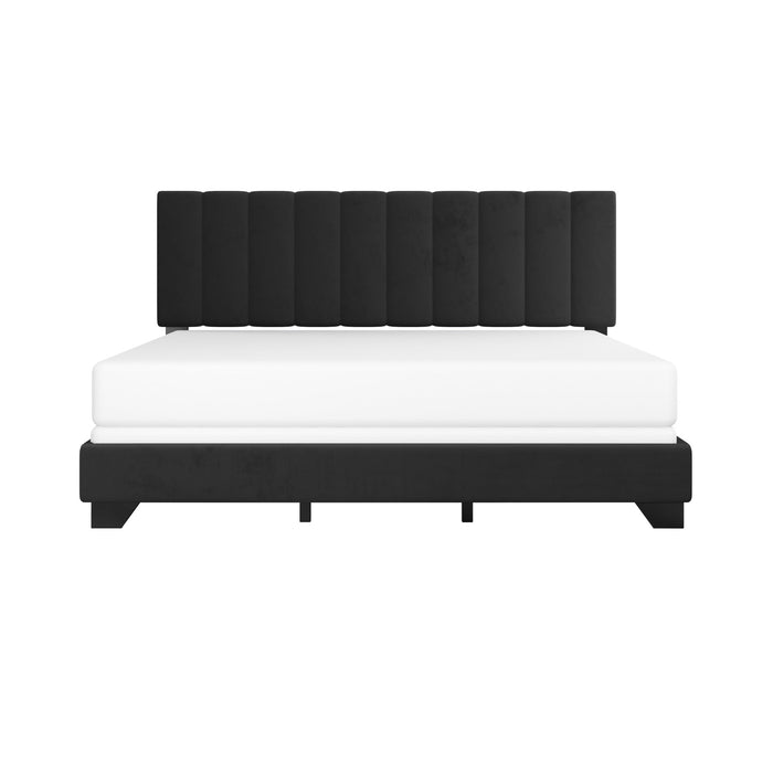 Reece Channel Stitched Upholstered King Bed, Black, by Hillsdale Livin