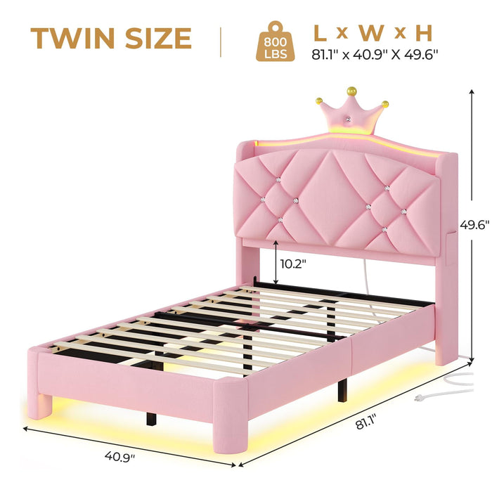 Torveric Twin Size Bed Frame with Headboard, Upholster Platform Bed Fr
