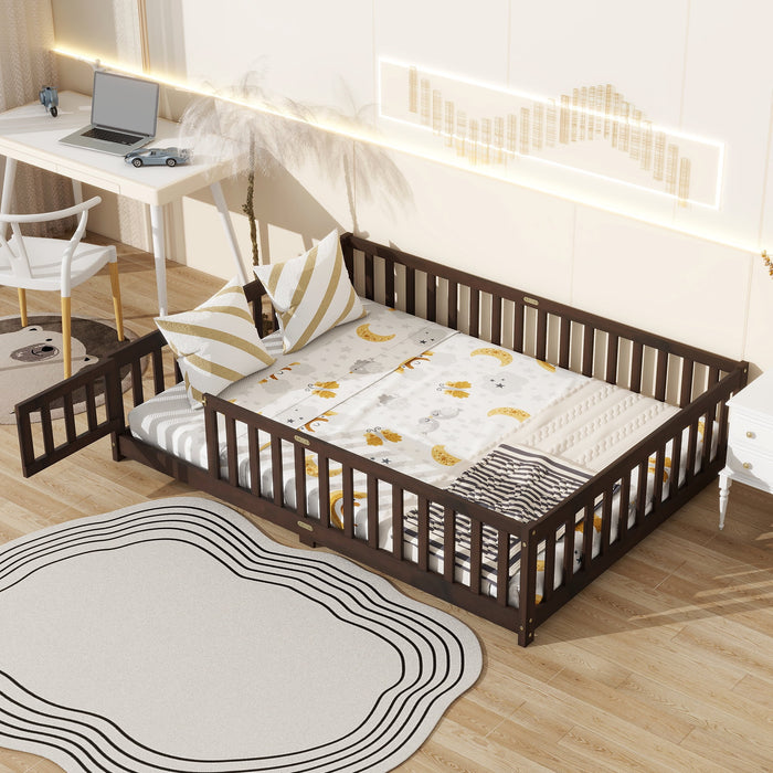 Twin Size Floor Bed with Door and Fence, UHOMEPRO Montessori Floor Bed