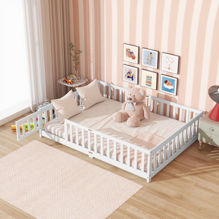Twin Size Floor Bed with Door and Fence, UHOMEPRO Montessori Floor Bed