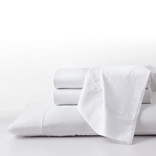 GhostBed Queen Cooling Supima Cotton and Tencel Luxury Sheet Set - Wrinkle Resistant with Deep Pockets, 4 Piece, White