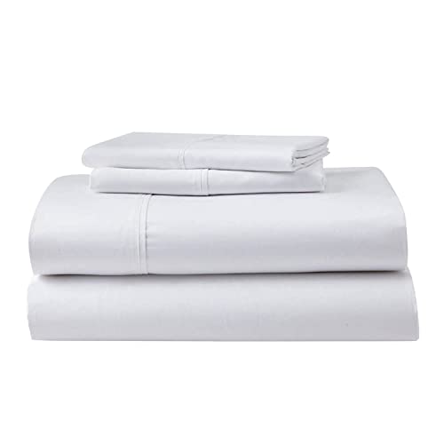 GhostBed Split King Cooling Supima Cotton and Tencel Luxury Sheet Set - Wrinkle Resistant with Deep Pockets, 7 Piece, White