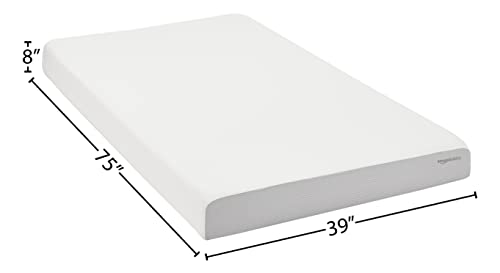 Amazon Basics Memory Foam Mattress, Soft Plush Feel, 8 Inch, Twin, White/Grey