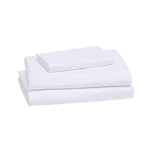 Amazon Basics Lightweight Super Soft Easy Care Microfiber Bed Sheet Set with 14-Inch Deep Pockets - Twin, Bright White