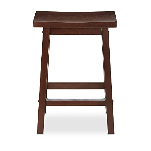 Amazon Basics Solid Wood Saddle-Seat Kitchen Counter-Height Stool, 24-Inch Height, Walnut Finish - Set of 2