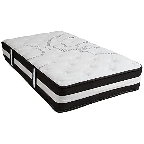 Flash Furniture Capri Comfortable Sleep 12 Inch CertiPUR-US Certified Hybrid Pocket Spring Mattress, Twin Mattress in a Box, White