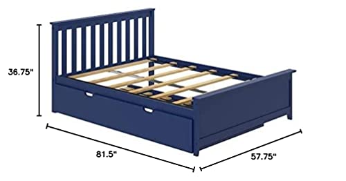 Max & Lily Full Bed, Wood Bed Frame with Headboard For Kids with Trundle, Slatted, Blue