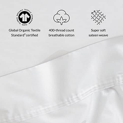 Leesa Sheet Set, 100% Cotton Cooling Sateen with High Thread Count, Full Size, White/ 30-Night Trial