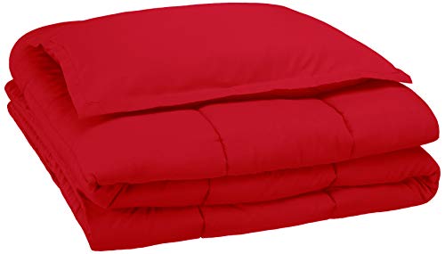 Amazon Basics 2 Piece Easy Wash Microfiber Kid's Comforter and Pillow Sham Set, Twin, Red, Solid