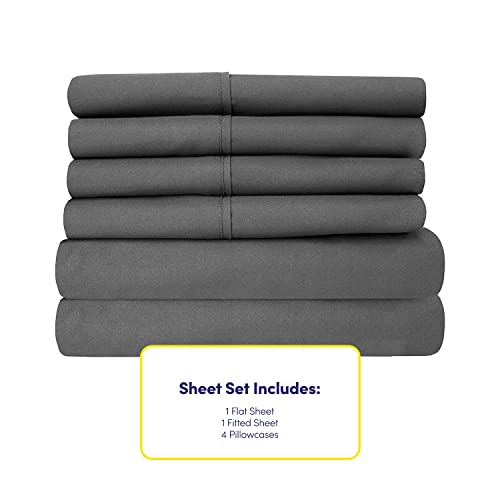 Sweet Home Collection 6 Piece 1500 Supreme Collection Brushed Microfiber Deep Pocket Sheet Set-2 Extra Pillow Cases, Great Value, Rv Short Queen, Gray