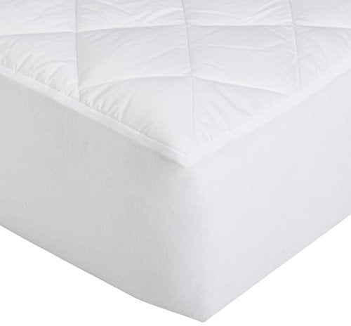 Amazon Basics Hypoallergenic Quilted Mattress Topper Pad Cover - 18 Inch Deep, California King, White
