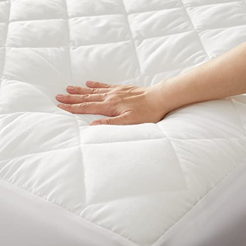 Amazon Basics Hypoallergenic Quilted Mattress Topper Pad Cover - 18 Inch Deep, California King, White