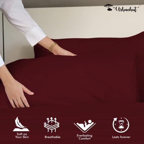 URBANHUT 1000 Thread Count 100% Egyptian Cotton King Size Sheets Set Quality (4Pc), Luxury Bed Sheets for King Size Bed, Sateen Weave Hotel Sheets, 16" Elasticized Deep Pocket - Burgundy