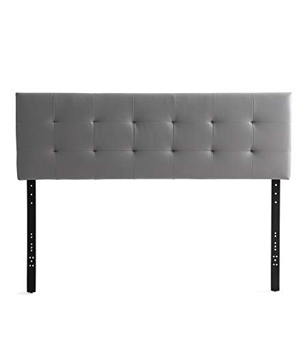 Edenbrook Hawthorne Faux Leather Headboard - Modern -Adjustable Height - Buttonless Tufting, Queen, Grey